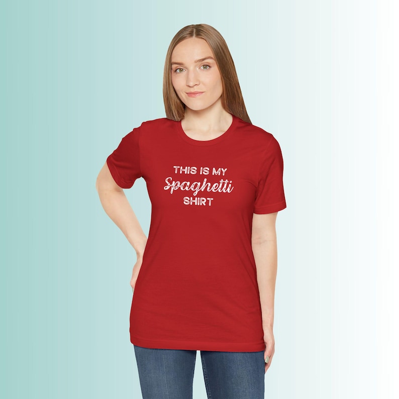 Spaghetti Tshirt, "This is my spaghetti shirt" Funny shirt for the messy eater, Unisex Jersey Short Sleeve Tee afbeelding 14