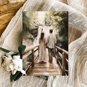 Watercolor Save the Date, Outdoor Wedding, Watercolor Couple near Waterfall, Canva Template Instant Download Customizable Add Your Photo 15