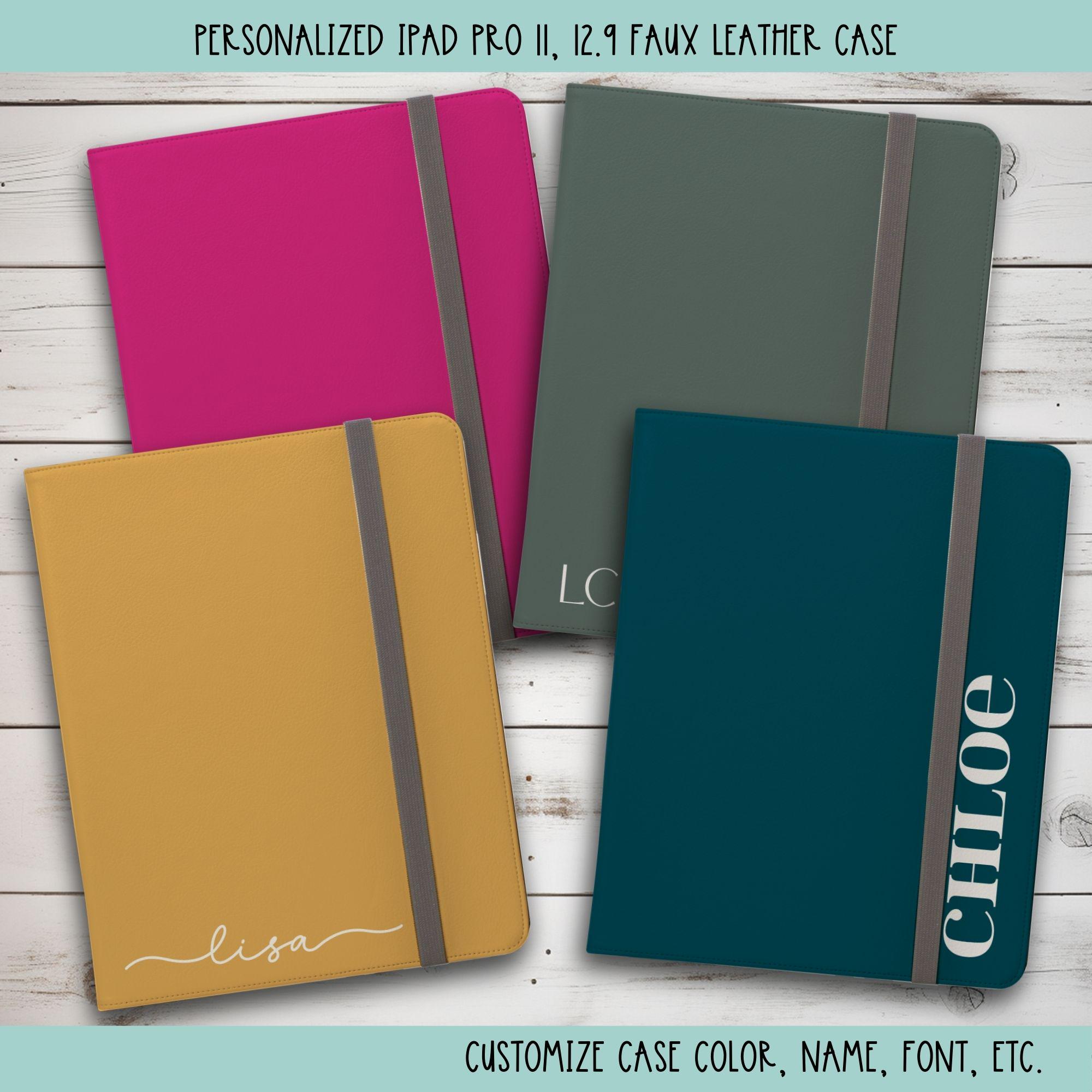 Customizable Faux Leather iPad Pro Case: Personalized Name & Color 