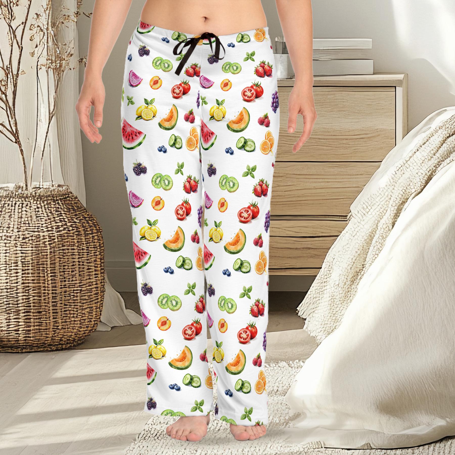 Fruity Pajama Pants: Women's Polyester Loungewear with Drawstring