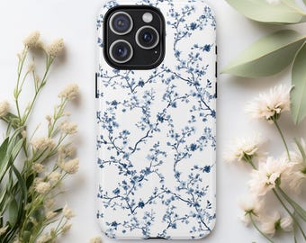 Custodia magnetica per telefono Blue Toile, motivo floreale blu e bianco, custodie magnetiche resistenti per iPhone 14, 15, 16 e 17, custodia floreale per telefono, custodia resistente per iPhone