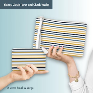Gelb & Blau gestreifte Kupplungsbrieftasche, Kupplungsgeldbeutel, dünne Kupplung mit Reißverschluss, 2 Größen, Handschlaufe, Kupplungsmappe, Kupplungsgeldbeutel, niedliches Design