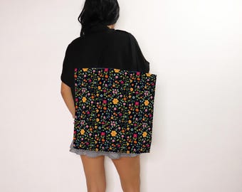 Floral Tote Bag: Colorful Spring Pattern Shopping Bag