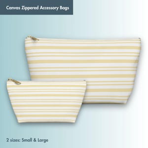 Butter Yellow & White Makeup Bag Pastel Striped Toiletry Bag Travel Accessory Bags 2 Sizes Accessory Pouch w T-bottom zipper Travel Bags