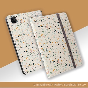 Funda tipo folio para iPad Pro, diseño de terrazo naranja y azul, piel sintética vegana, compatible con iPad Pro 11 y iPad Pro 12.9