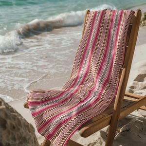Serviette de plage à rayures roses : serviette de voyage en coton et vison