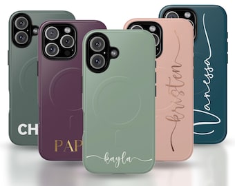 Customizable Tough Magnetic Phone Case, MagSafe Compatible, Personalize with Name, Custom Color, Font Color, compatible w_ iphone 14, 15, 16