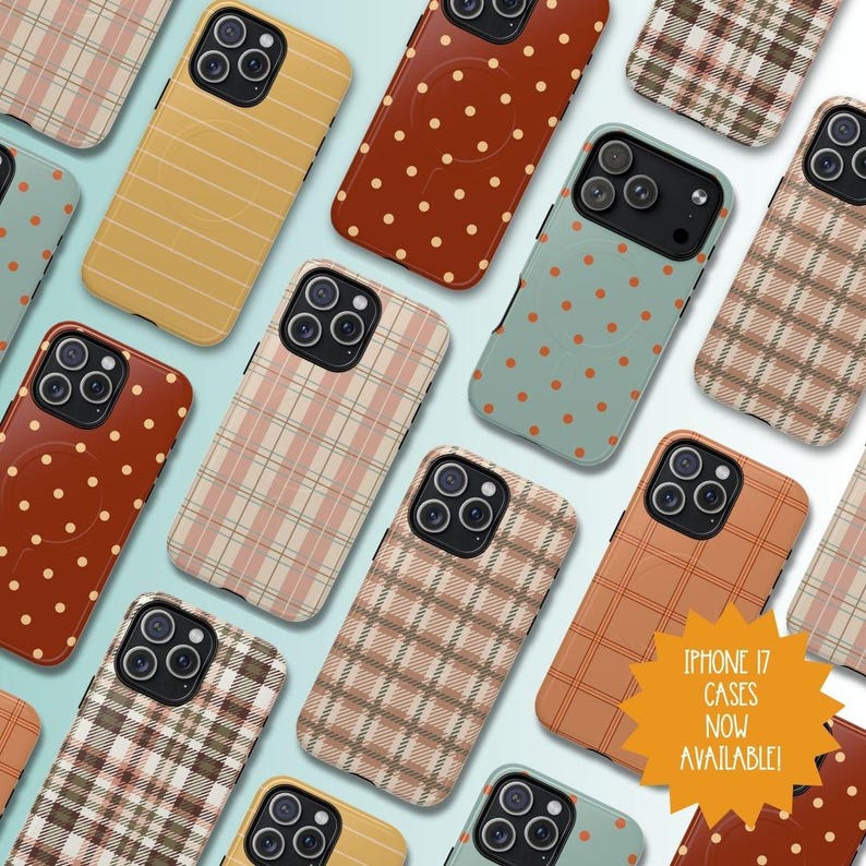 Fall Plaid Magnetic Phone Case, Polka dot Fall Accessories, Magsafe compatible with iPhone 14, 15, 16, 17 image 3
