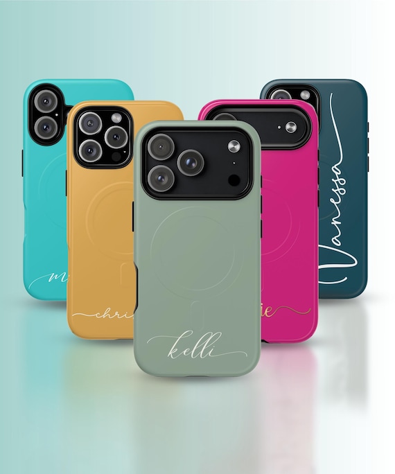 Customizable Tough Magnetic Phone Case, Personalize with Name, Custom Color, Font Color, MagSafe® compatible iphone 14 15 16 17