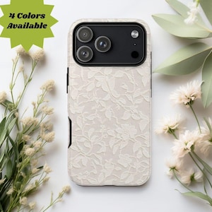 Telefoonhoesje met witte bloemenkant, rozeblauwe, mintkleurige kanten stevige telefoonhoesjes, compatibel met iPhone 13 14 15 16 17 Samsung Galaxy en Google Pixel