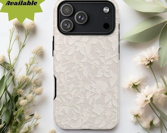 Weiß Floral Lace Handyhülle, Rosa Blau Mint Lace Tough Phone Cases, kompatibel mit iPhone 13 14 15 16 17 Samsung Galaxy und Google Pixel