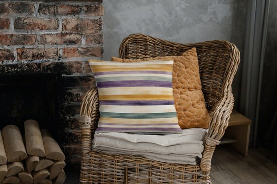 Mardi Gras Stripe Throw Pillow | Spun Polyester Material | 4 sizes available | Seasonal Home Decor | Purple Green and Gold Throw Pillow