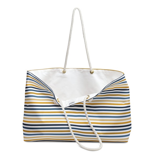 Blue and Yellow Striped Beach Bag | Weekender Bag | Large Women's Tote | Beach Bag
