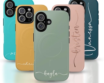 Customizable Tough Magnetic Phone Case, MagSafe Compatible, Personalize with Name, Custom Color, Font Color, compatible w_ iphone 14, 15, 16