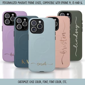 Aanpasbaar, stevig magnetisch telefoonhoesje, compatibel met MagSafe, personaliseren met naam, aangepaste kleur, letterkleur, compatibel met iphone 14, 15, 16