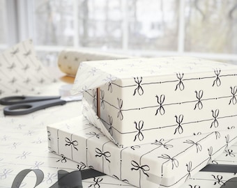 Papel de embrulho com laço preto, rolo de papel de embrulho, papel de embrulho com estampa de fita elegante.