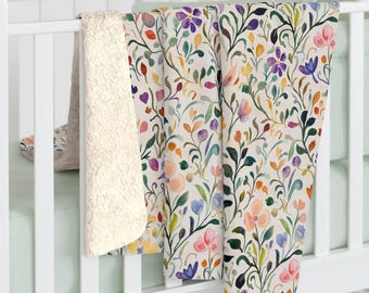 Floral Sherpa Fleece Blanket: Soft Cozy Throw, Spring Home Decor
