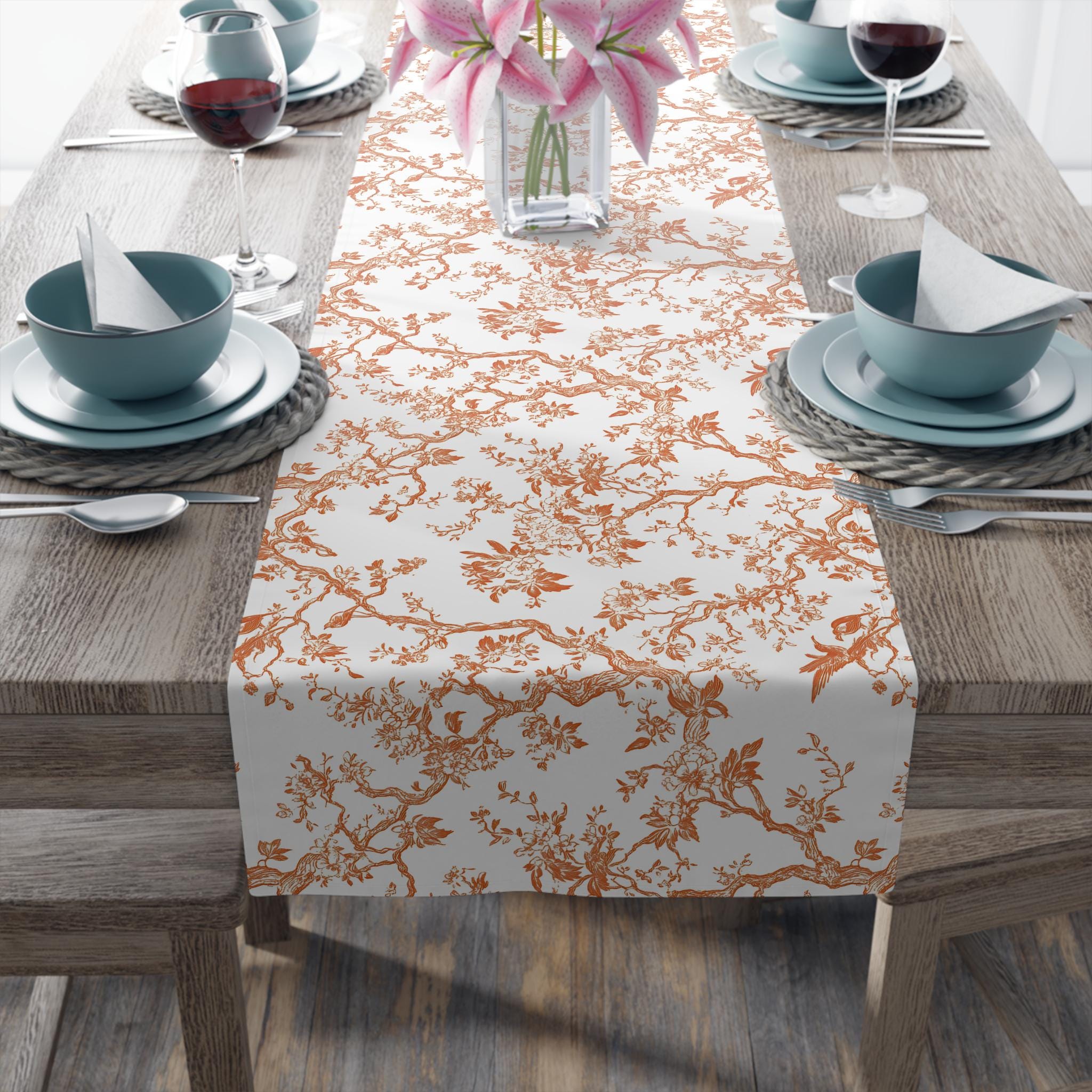 Fall Toile Table Runner: Orange Chinoiserie Dining Decor - Etsy