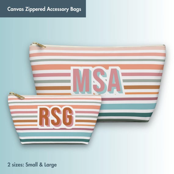 Monogrammierte Boho Gestreifte Kosmetiktasche, Benutzerdefinierte