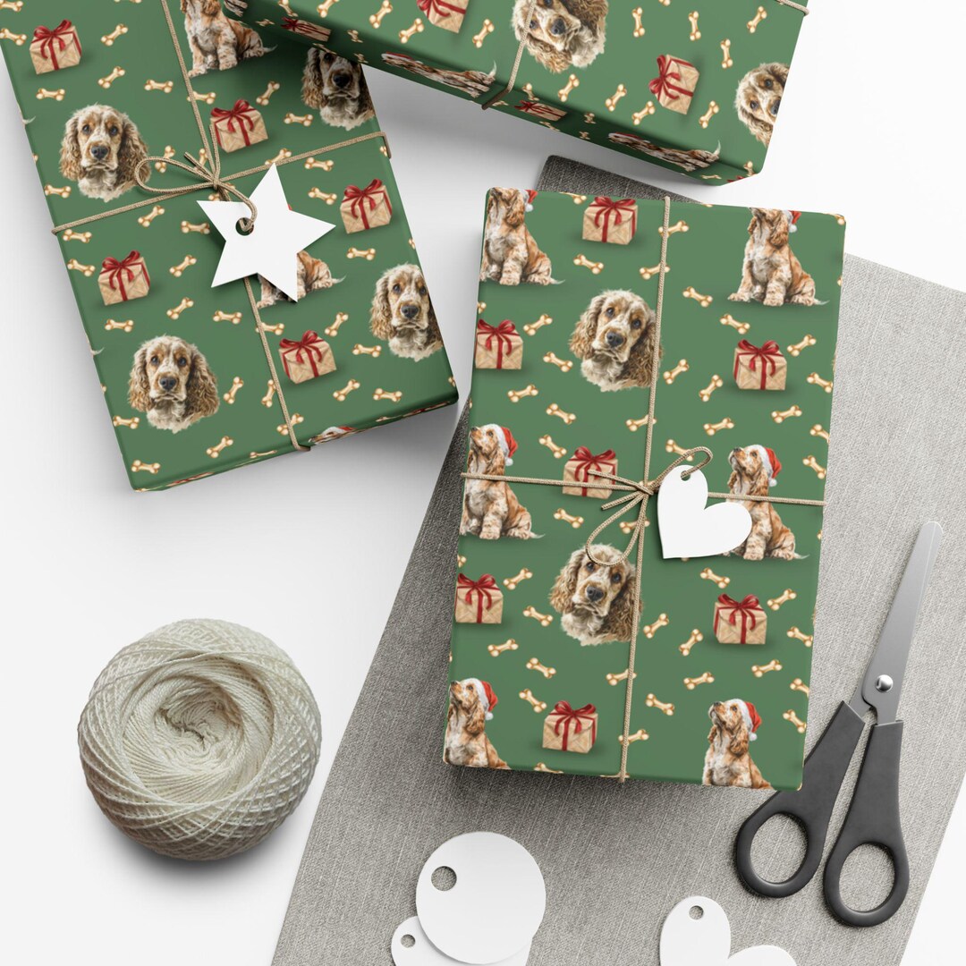 Cocker Spaniel Wrapping Paper, Cute Pet Gift Wrap, Holiday Gift Wrap ...