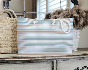 Bolso de playa a rayas: bolso de fin de semana en tonos pastel