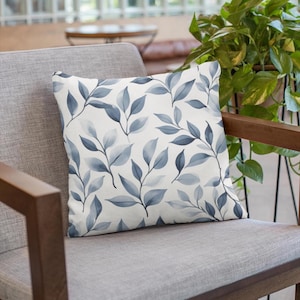 Blue Floral Outdoor Pillow: UV & Water-Resistant Patio Decor