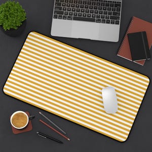 Yellow Striped Desk Mat: Non-Slip Office Decor Mousepad