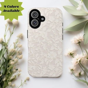 Weiße Handyhülle mit Blumenspitze, Pink Blaue Mintfarbene Spitze Robuste Handyhüllen, kompatibel mit iPhone 12 und höher, Samsung Galaxy und Google Pixel