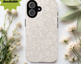 White Floral Lace Phone Case, Pink Blue Mint Lace Tough Phone Cases, compatible with iPhone 12 and up, Samsung Galaxy and Google Pixel