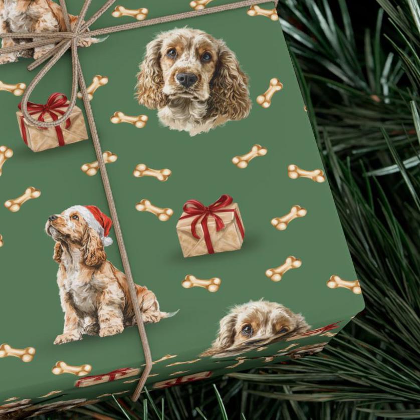 Cocker Spaniel Wrapping Paper, Cute Pet Gift Wrap, Holiday Gift Wrap ...