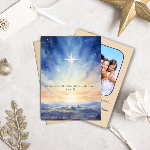 Christmas Card Template - Christmas Star 13 | Nativity Scene | Canva Template | DIY Christmas Cards | Digital Download