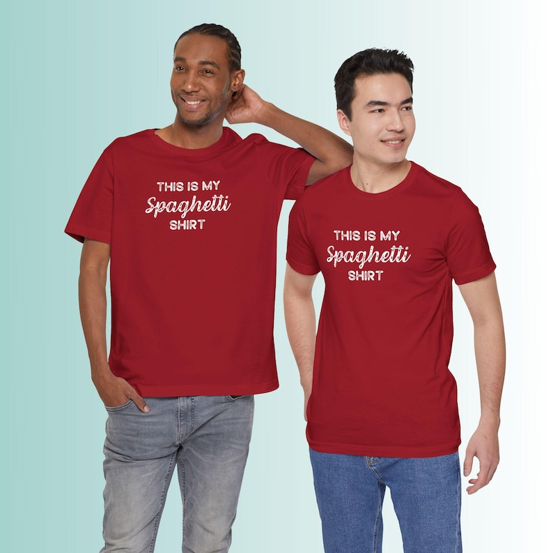 Spaghetti Tshirt, "This is my spaghetti shirt" Funny shirt for the messy eater, Unisex Jersey Short Sleeve Tee afbeelding 16