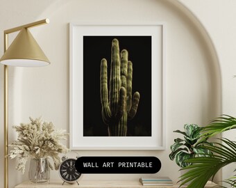 Cactus Wall Art, Saguaro Cactus Digital Art Download for Abstract Cactus Print for Southwestern Decor theme Abstract photo dark wall art