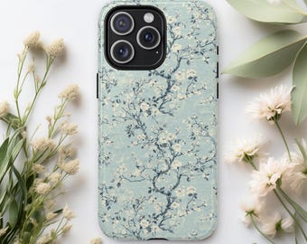 Custodia magnetica per telefono con motivo floreale in tela verde acqua: compatibile con iPhone 14, 15, 16