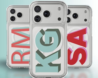 Monogram transparant magnetisch telefoonhoesje | Gepersonaliseerd schokbestendig hoesje | Kleurrijke blokletters met schaduweffect
