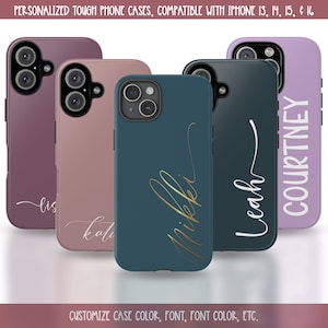 Personalisierte Tough Case für iPhone, benutzerdefinierte Telefonhülle, Farbe und Name anpassen, Telefonhülle kompatibel mit iPhone 11 12 13 14 15 16 Modellen