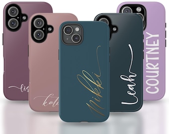 Personalized Tough Case for iPhone, Custom Phone Case, Customize color and name, Phone Case compatible w/ iphone 11 12 13 14 15 16 models