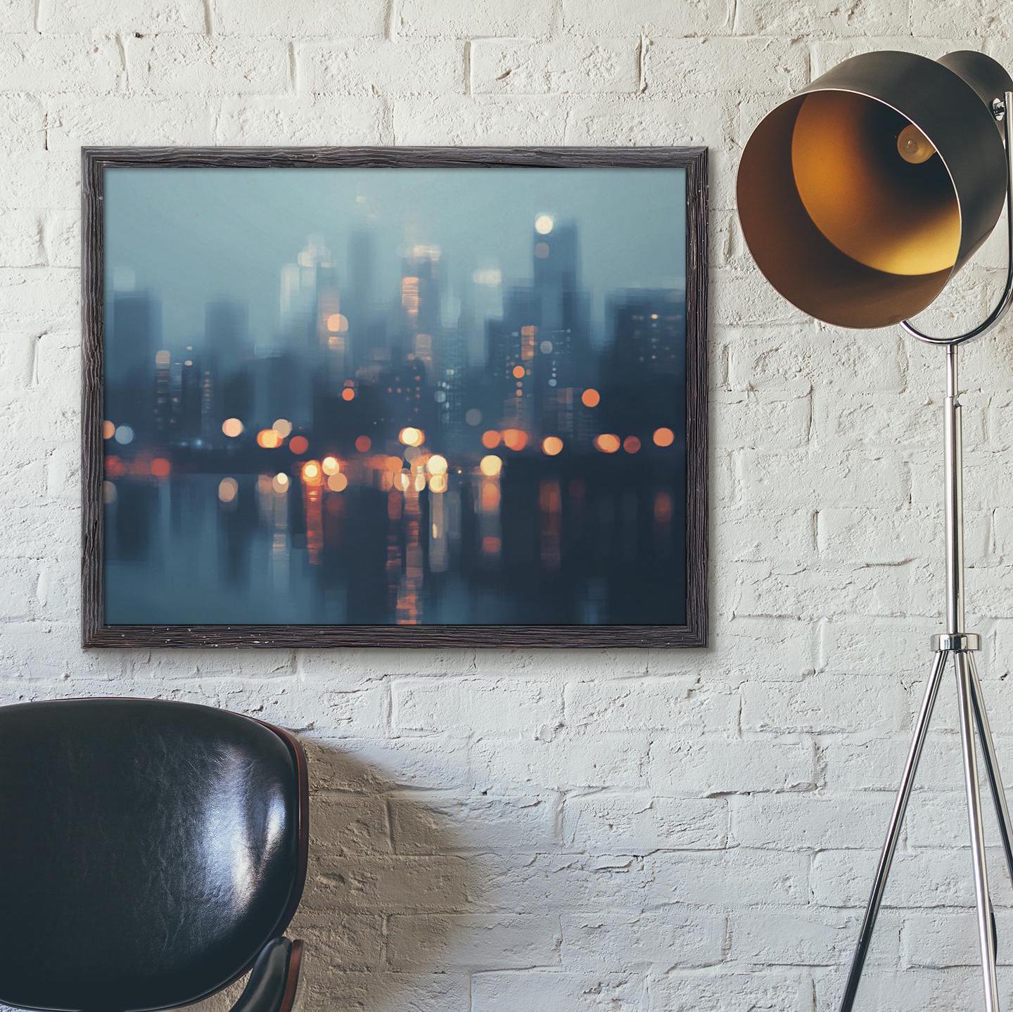 Dark Cityscape Wall Art Digital Download, Blurry Rainy Cityscape, Wall art for Gallery Wall, Metropolitan Art Download, Printable Wall Art