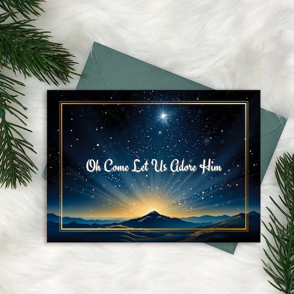 Christmas Card Template - Christmas Star 08 | Nativity Scene | Canva Template | DIY Christmas Cards | Digital Download