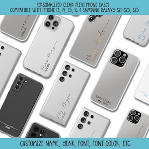 Personalisierte Braut Flexi Phone Cases, transparente Phone Case, Mrs. Name, Hochzeitsdatum, Phone Case für Brautpaar, Anpassen Name, Farbe, Schriftart