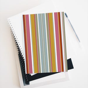 Hardback Journal - Pink, Burnt Orange, Blue, Mustary Yellow Striped - Blank Journal 128 pages - home office decor, desk accessories, journal