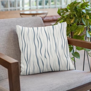 Blue Water Wavy Lines Outdoor Pillow: UV & Water Resistant