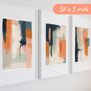 Abstract Geometric Print Set: Orange, Green, and Gray (Digital Download, Set of 3)