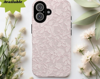 Pink Floral Lace Phone Case, White blue mint lace Phone Cases, compatible w/ iPhone, Samsung Galaxy, Google Pixel models
