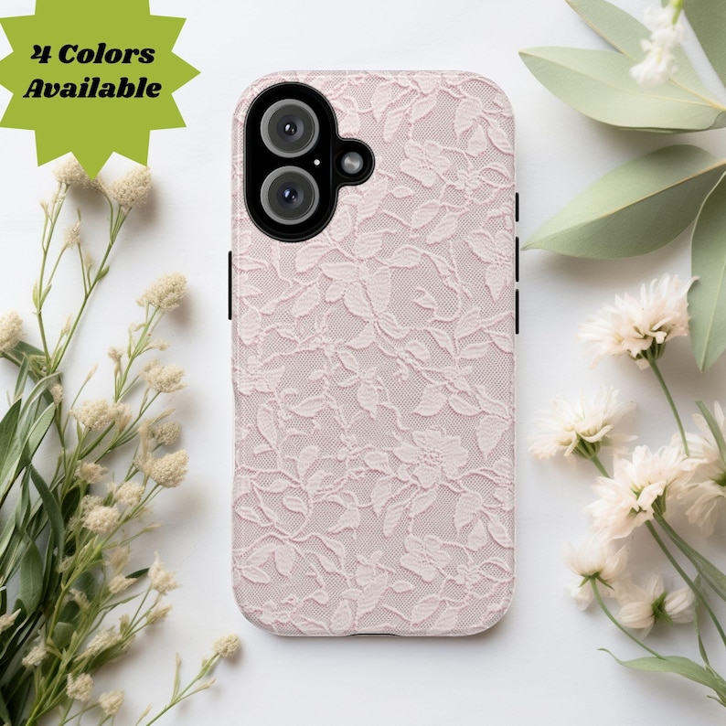 pink lace phone case compatible with iphone, samsung galaxy, google pixel
