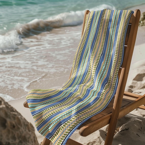 Blue and Green Striped Beach Towel: Thin Mink-cotton Travel Towel