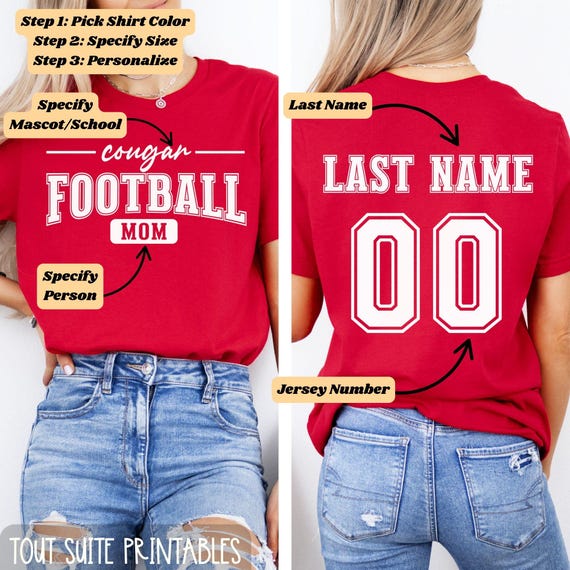 Custom Football Parent Shirt, Personalized Jersey T-shirt, Team Mascot, School football tee, custom shirt, Football Jersey shirt for mom/dad
