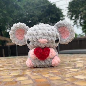 Crochet Grey, White, Brown, Pink Mouse with Cheese [CUSTOMIZABLE]