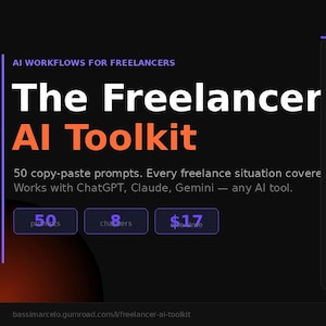Invites d'IA pour les travailleurs indépendants, PDF de 50 invites ChatGPT, outils professionnels pour les travailleurs indépendants, guide de workflow d'IA, invites copier-coller, téléchargement numérique