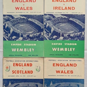 England Scotland 1959 Wales 1960 Ireland 1961 Wales 1962 International Match Programmes Wembley Original Vintage UK Football Memorabilia